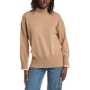 &Isla Womens  Alex Split Hem Mock Neck 100% Cashmere Sweater, Brown